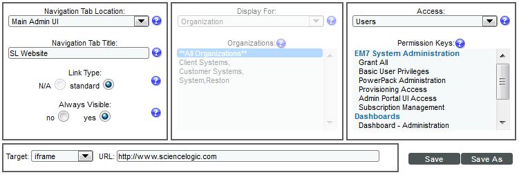 Creating or Deleting Custom Top-Level Tabs in the ScienceLogic Platform UI