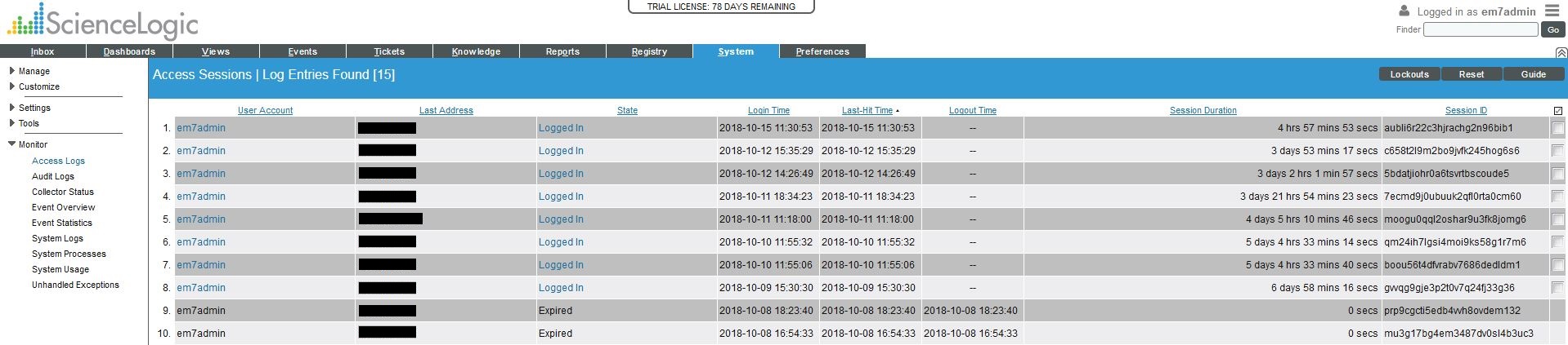 How do I see which users have logged in to the ScienceLogic platform ...